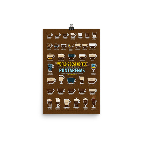 Puntarenas, Costa Rica Coffee Types Chart, High-Quality Poster Design