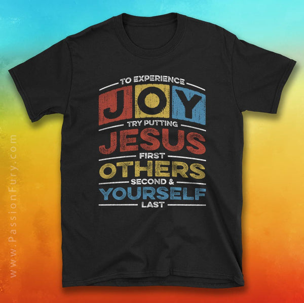 JOY - Jesus First, Others Second & Yourself Last Acronym with background