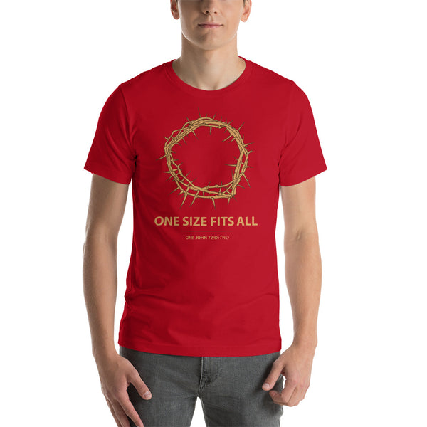 One Size Fits All - Crown of Thorns Christian Tshirt in red colour