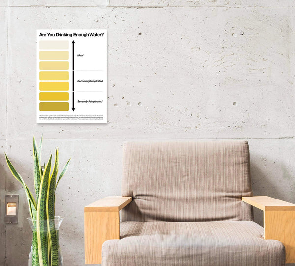 Urine pee chart poster on a wall near chair