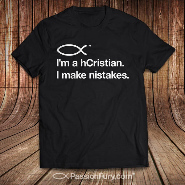 I'm a Christian tee shirt design which shows a fish with type in white and black