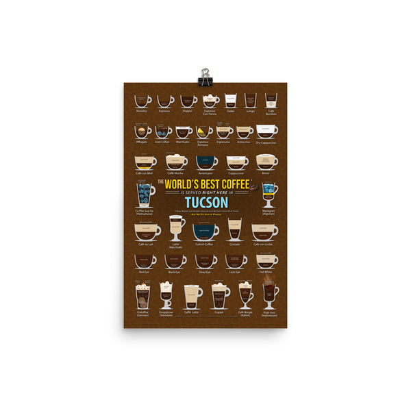 Tucson, Arizona, United States of America, USA Coffee Types Chart, High-Quality Poster Design