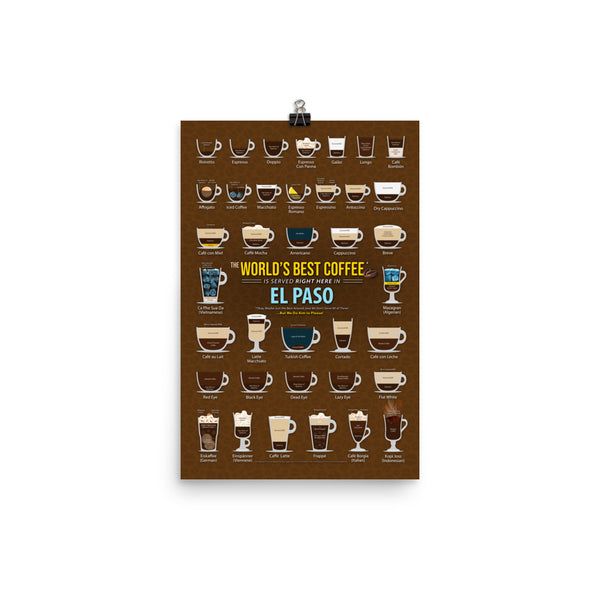 El Paso, Texas, United States of America, USA Coffee Types Chart, High-Quality Poster Design