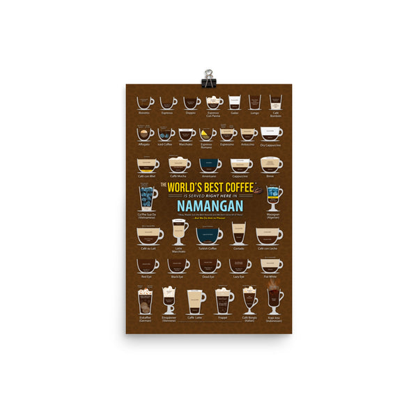 Namangan, Uzbekistan Coffee Types Chart, High-Quality Poster Design