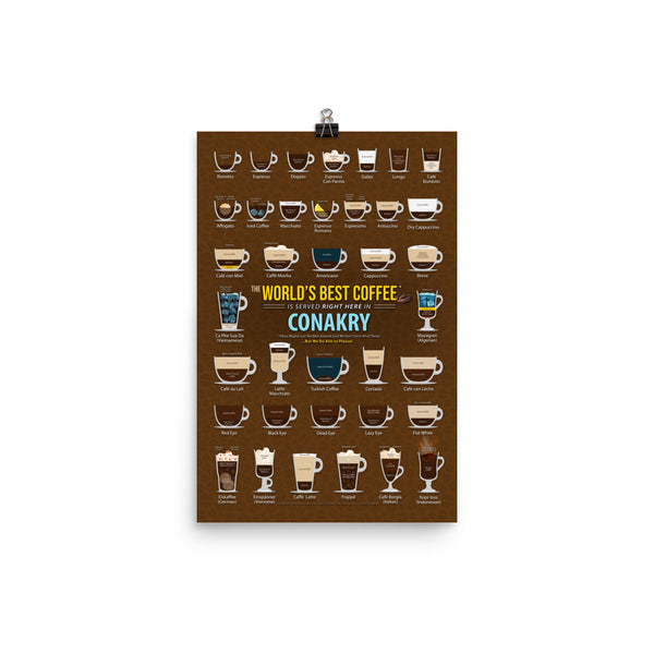 Conakry, Guinea, Coffee Types Chart, High-Quality Poster Design