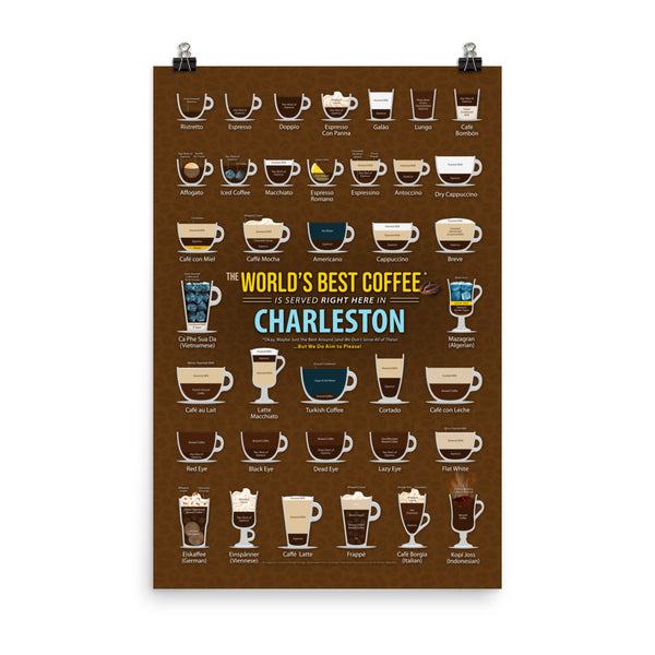 Charleston, West Virginia, United States of America, USA Coffee Types Chart, High-Quality Poster Design