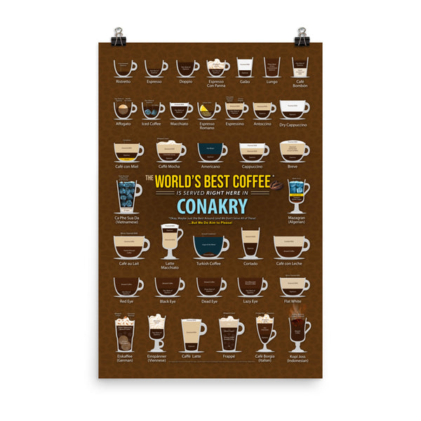 Conakry, Guinea, Coffee Types Chart, High-Quality Poster Design