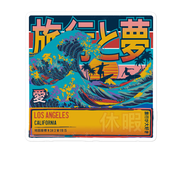 Los Angeles, California, United States of America, Great Wave Off Kanagawa 5 Inch Sticker