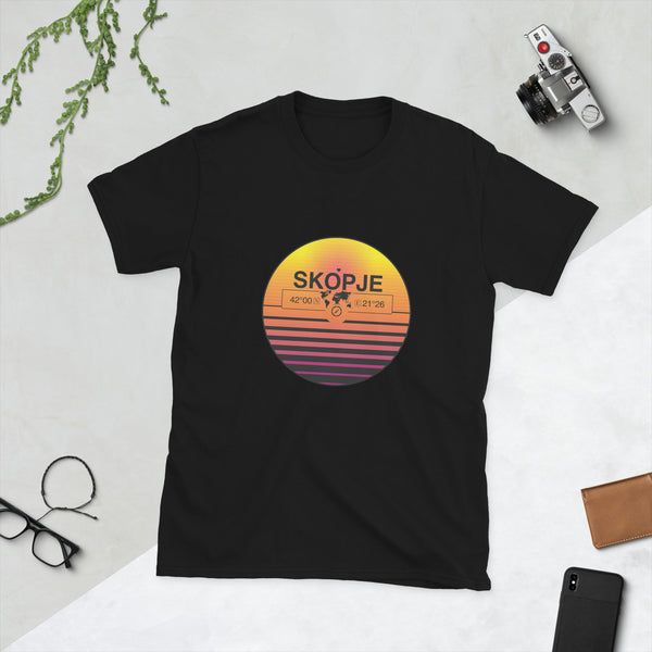 Skopje, Macedonia Quality Retro Sunset Unisex T-shirt Gift