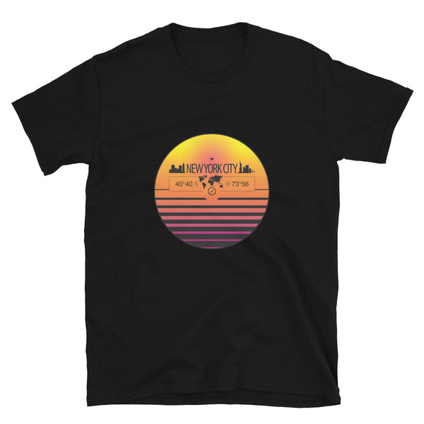 New York City Manhattan Skyline Quality Retro Sunset Unisex T-shirt Gift