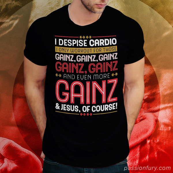 Man wearing Christian cardio gym tee shirt