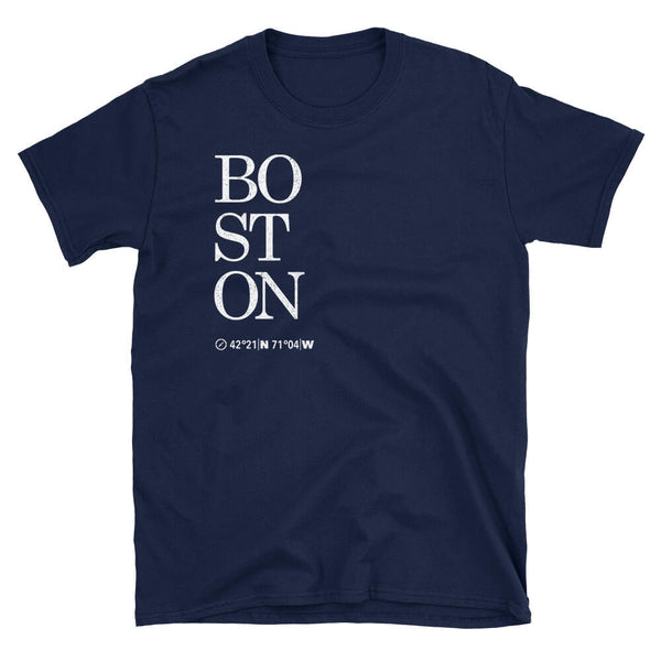 Boston City Coordinates Tshirt in navy blue