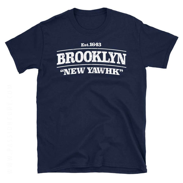 Brooklyn New York Distressed Retro Tshirt Graphic in Navy Blue