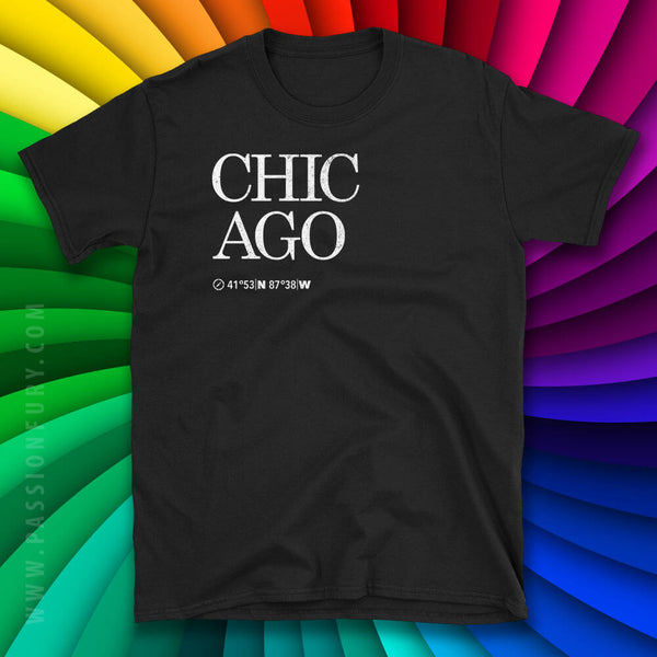 Chicago City USA tee with rainbow colored background