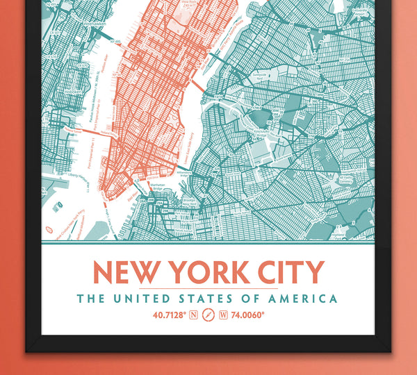 Teal & Coral Aesthetic New York City Map