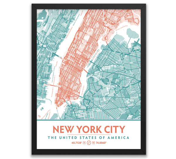 Teal & Coral Aesthetic New York City Map