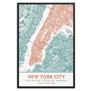 New York City Neighborhood Map, Teal & Coral Aesthetic Decor, Mint Turquoise Bedroom decor image