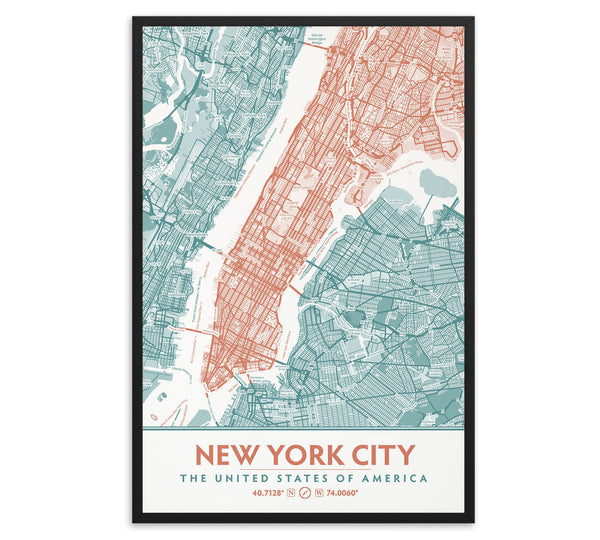 New York City Neighborhood Map, Teal & Coral Aesthetic Decor, Mint Turquoise Bedroom decor image