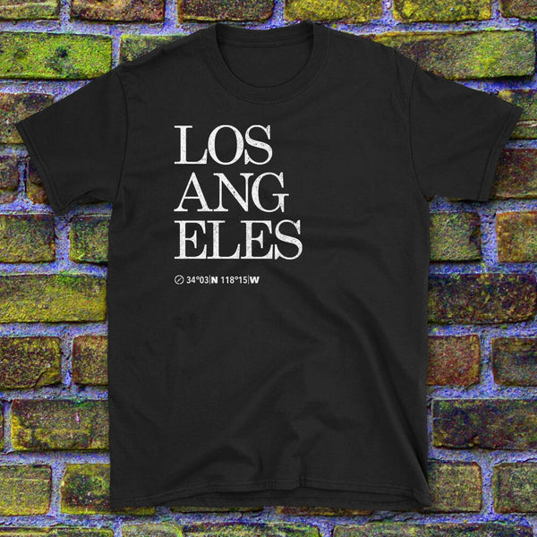 Los Angeles Map Coordinates Tshirt Design with textured background image