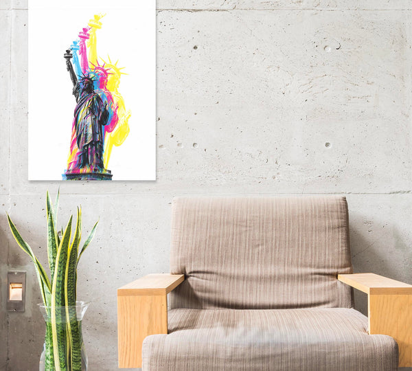 CMYK Artwork of Lady Statue of Liberty near chair