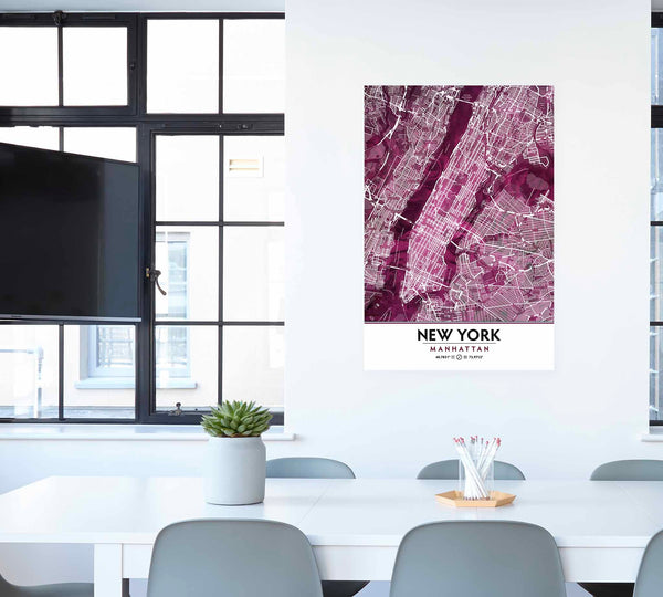 Black Rose Print Poster Showing Manhattan New York City in office
