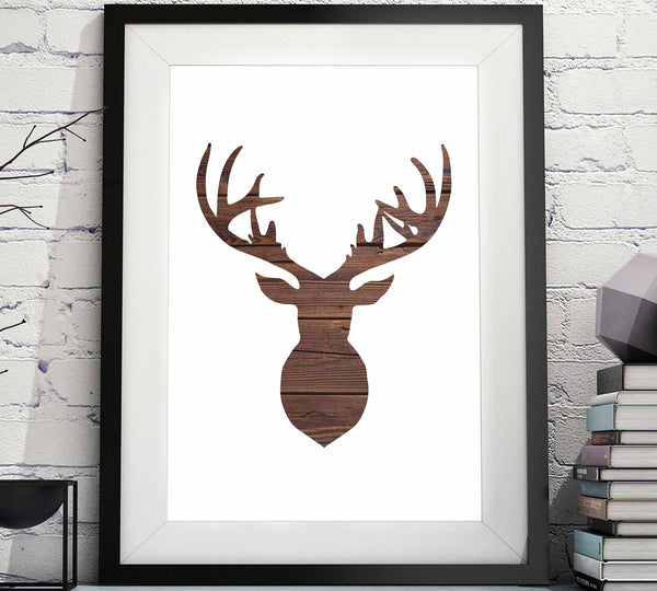 Deer Head Silhouette Rustic Wood Printable image