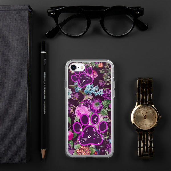Violet Lilac Botanical Floral Wildflowers Purple Cat Paw Art, Quality iPhone Case Birthday Gift