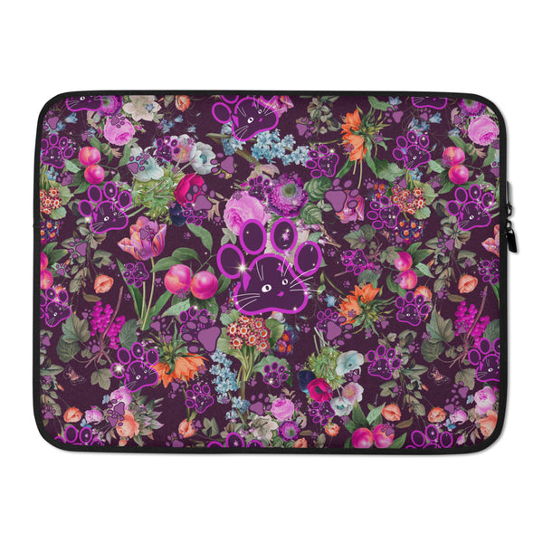 Violet Lilac Botanical Floral Wildflowers Purple Cat Paw Art, Lightweight Laptop Cover Sleeve Case Bag Accessory, Internal Padded Zipper