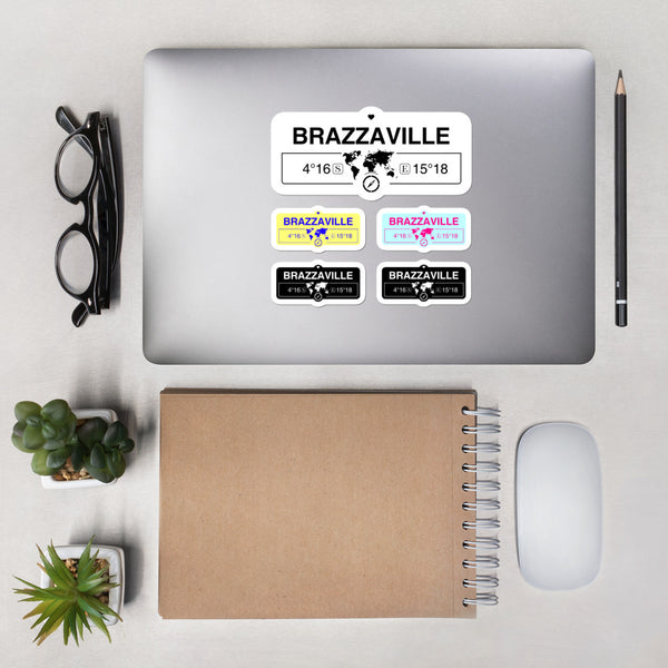 Brazzaville Republic of The Congo Stickers, High-Quality Vinyl Laptop Stickers, Set of 5 Pack