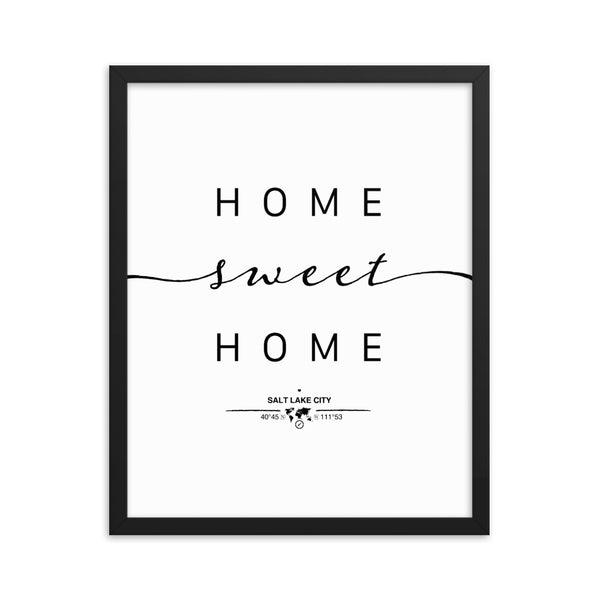 Salt Lake City, Utah, USA Home Sweet Home With Map Coordinates Framed Artwork