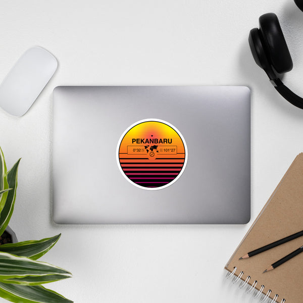 Pekanbaru, Indonesia 80s Retrowave Synthwave Sunset Vinyl Sticker 4.5"