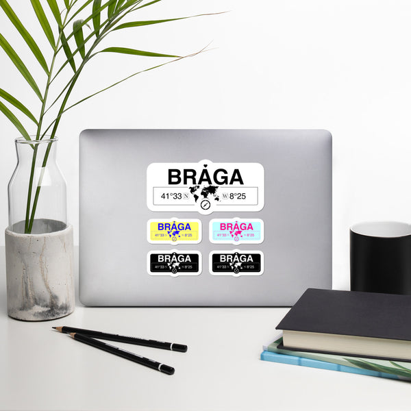 Braga, Braga District Stickers, High-Quality Vinyl Laptop Stickers, Set of 5 Pack