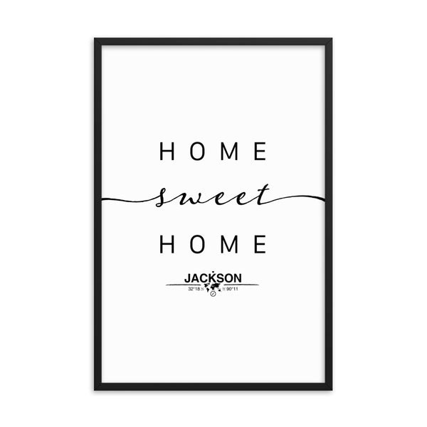 Jackson, Mississippi, USA Home Sweet Home With Map Coordinates Framed Artwork