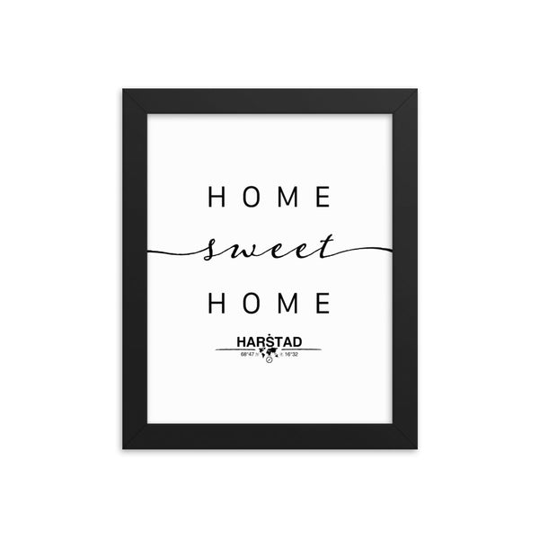 Harstad, Troms, Norway Home Sweet Home With Map Coordinates Framed Artwork