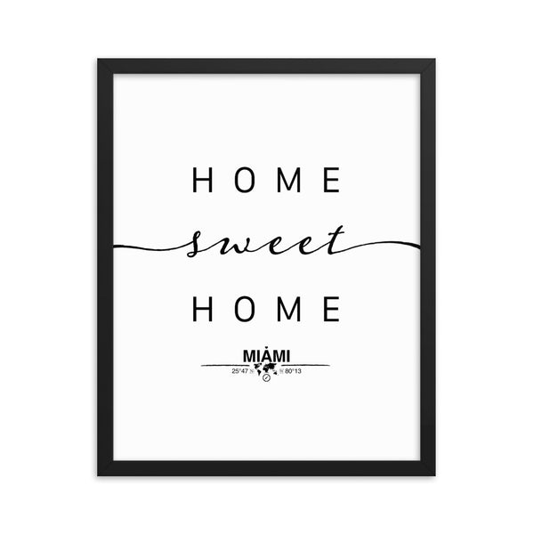 Miami, Florida, USA Home Sweet Home With Map Coordinates Framed Artwork