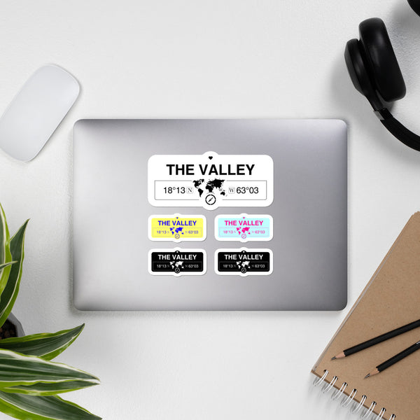 The Valley, Anguilla Stickers, High-Quality Vinyl Laptop Stickers, Set of 5 Pack