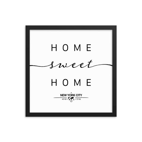 New York City, New York, USA Home Sweet Home With Map Coordinates Framed Artwork