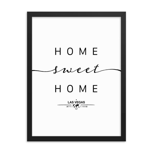 Las Vegas, Nevada, USA Home Sweet Home With Map Coordinates Framed Artwork