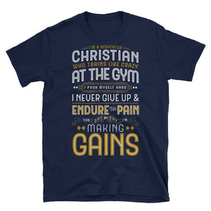 Christian Gym Gains tshirt in Navy Blue