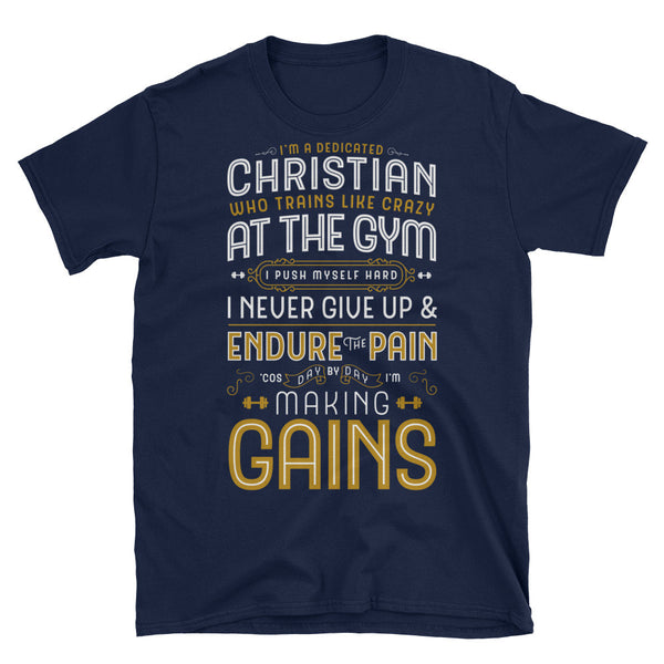 Christian Gym Gains tshirt in Navy Blue