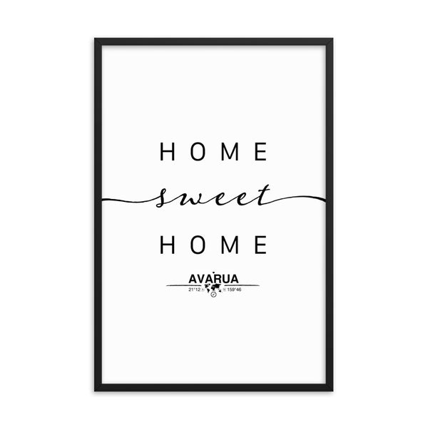 Avarua, Cook Islands, New Zealand Home Sweet Home With Map Coordinates Framed Artwork