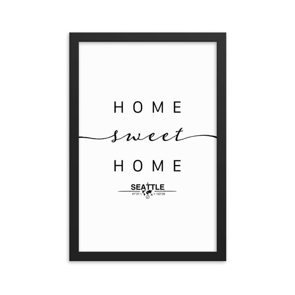Seattle, Washington, USA Home Sweet Home With Map Coordinates Framed Artwork