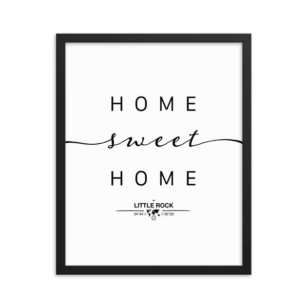 Little Rock, Arkansas, USA Home Sweet Home With Map Coordinates Framed Artwork