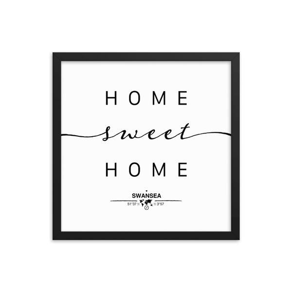 Swansea, Wales, UK Home Sweet Home With Map Coordinates Framed Artwork