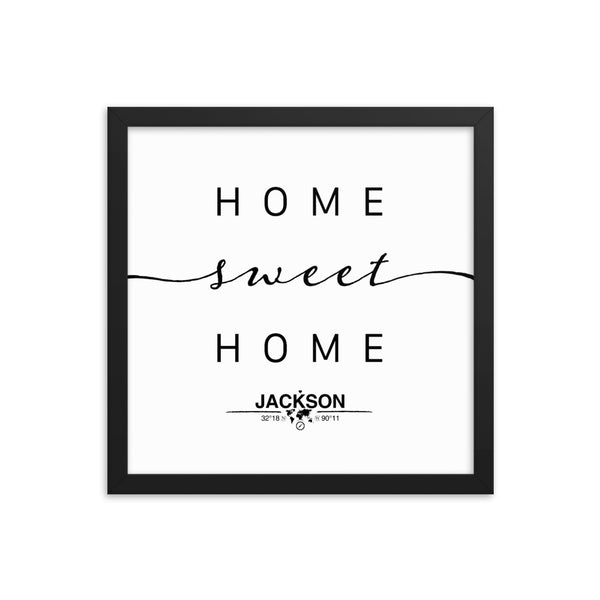 Jackson, Mississippi, USA Home Sweet Home With Map Coordinates Framed Artwork