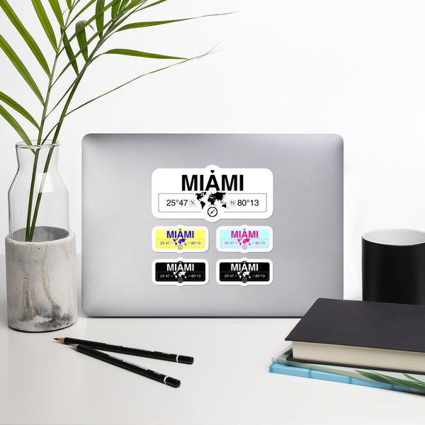 Miami Florida Stickers, High-Quality Vinyl Laptop Stickers, Set of 5 Pack