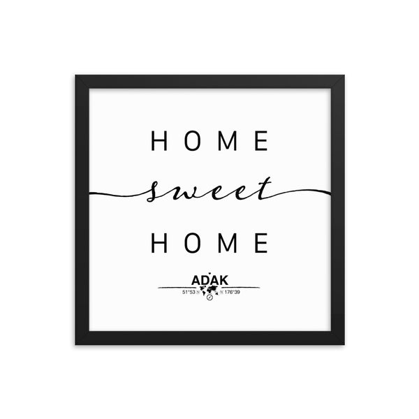 Adak, Alaska, USA Home Sweet Home With Map Coordinates Framed Artwork