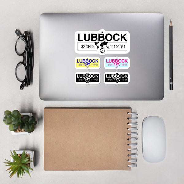 Lubbock Texas Stickers, High-Quality Vinyl Laptop Stickers, Set of 5 Pack