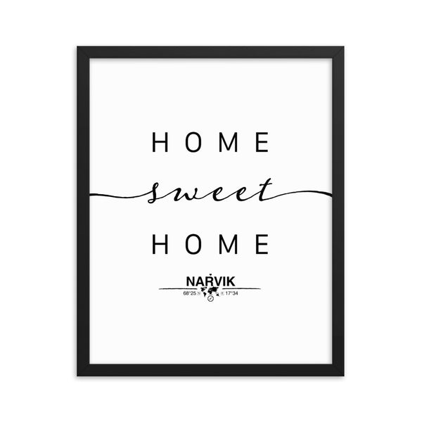 Narvik, Nordland, Norway Home Sweet Home With Map Coordinates Framed Artwork