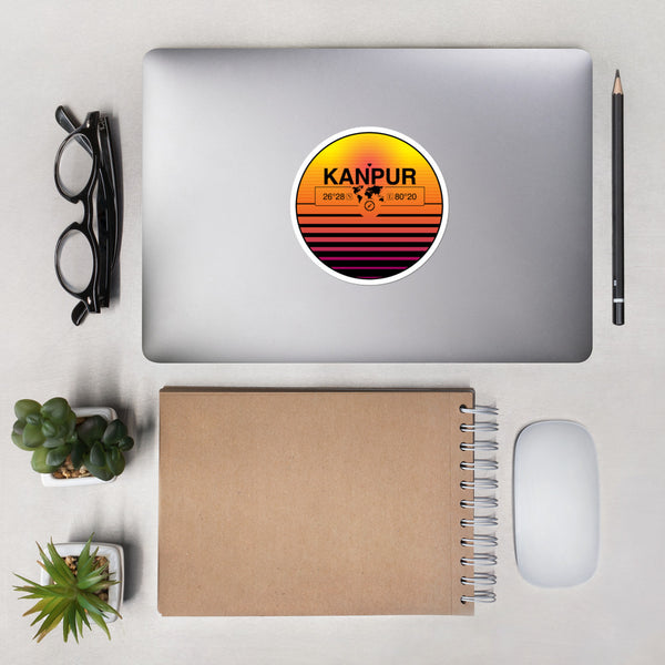Kanpur, India 80s Retrowave Synthwave Sunset Vinyl Sticker 4.5"